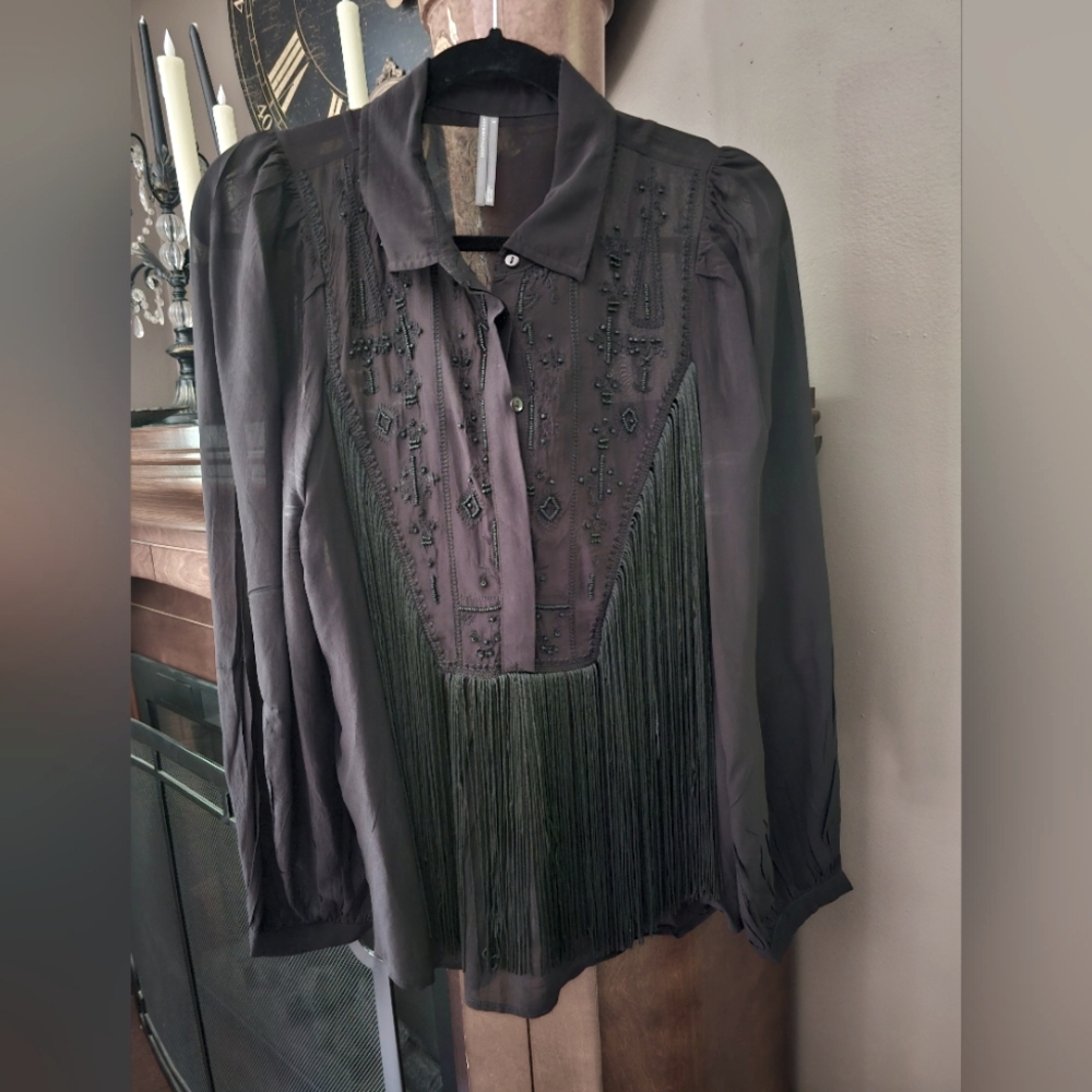 Black Fringed Embroidered Women's Top. Deep black In color, not like pic.